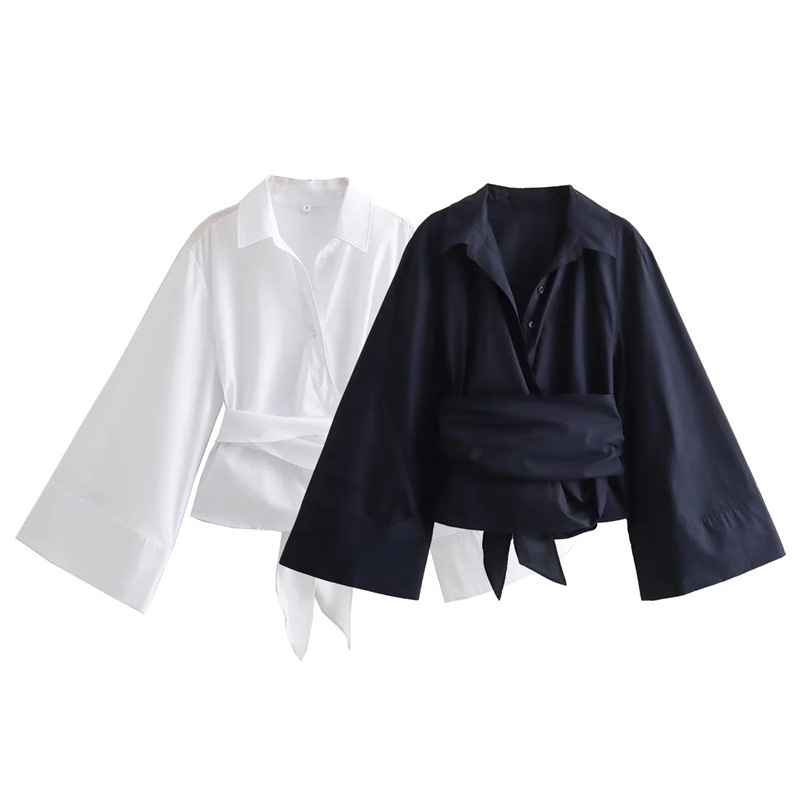 Tie Front Shirt - Dames Kimono Blouses Met Lange Mouwen