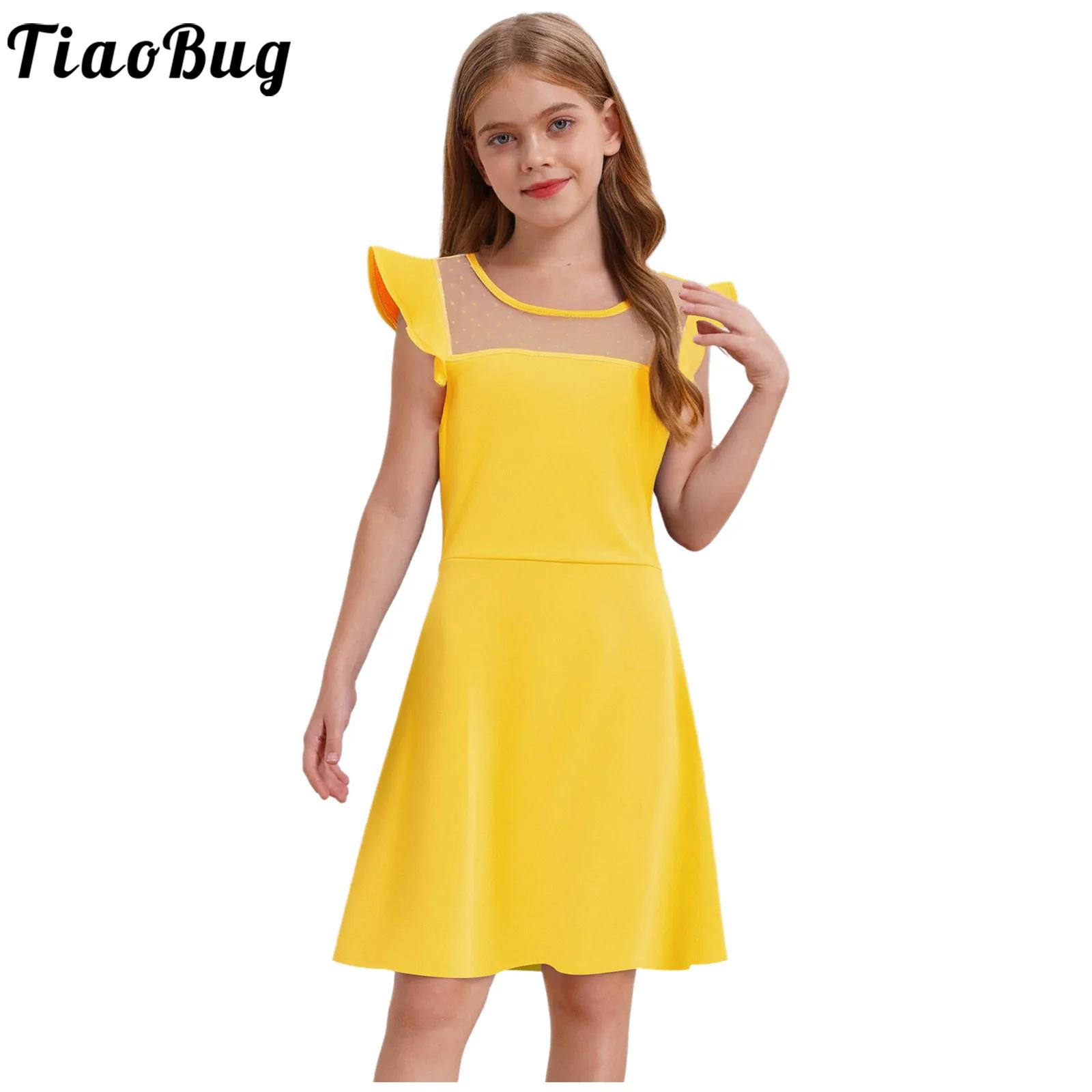 Summer Clothing Teens - Tienermeisjes zomerjurk ruches mouwen stippen pure