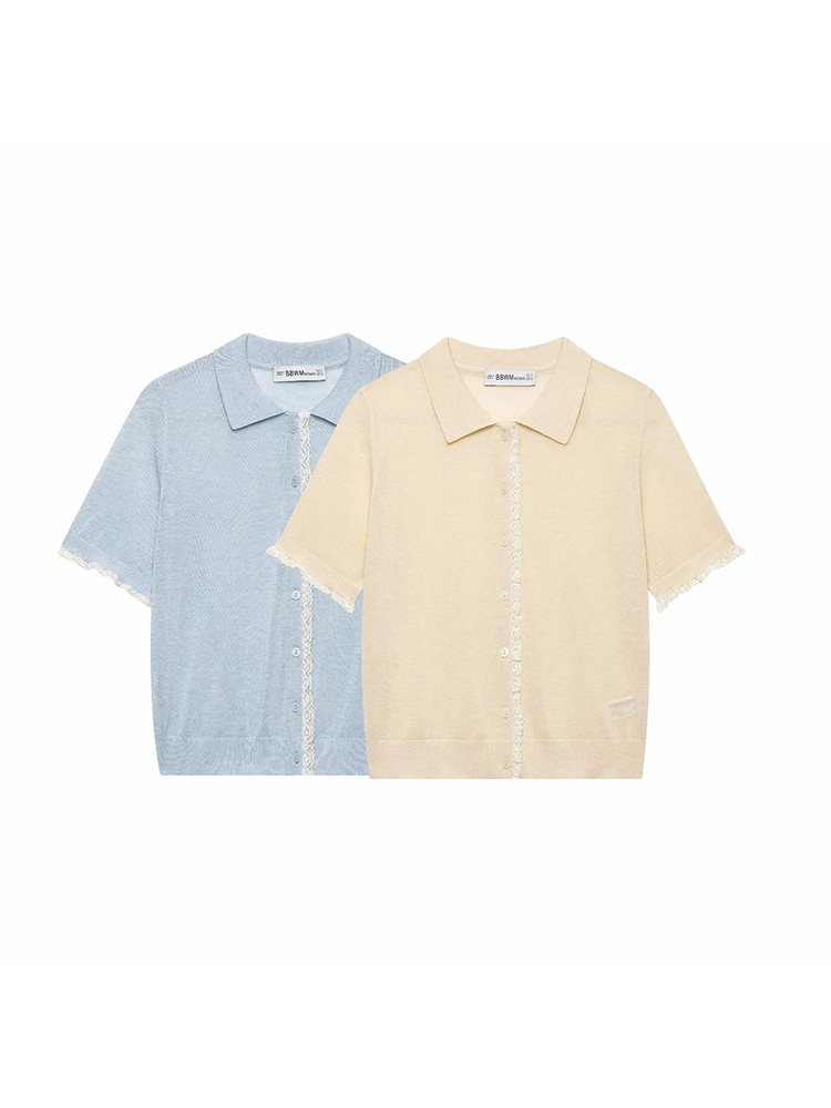 Tie Front Shirt - Dames V-hals Kimono Shirt met kanten