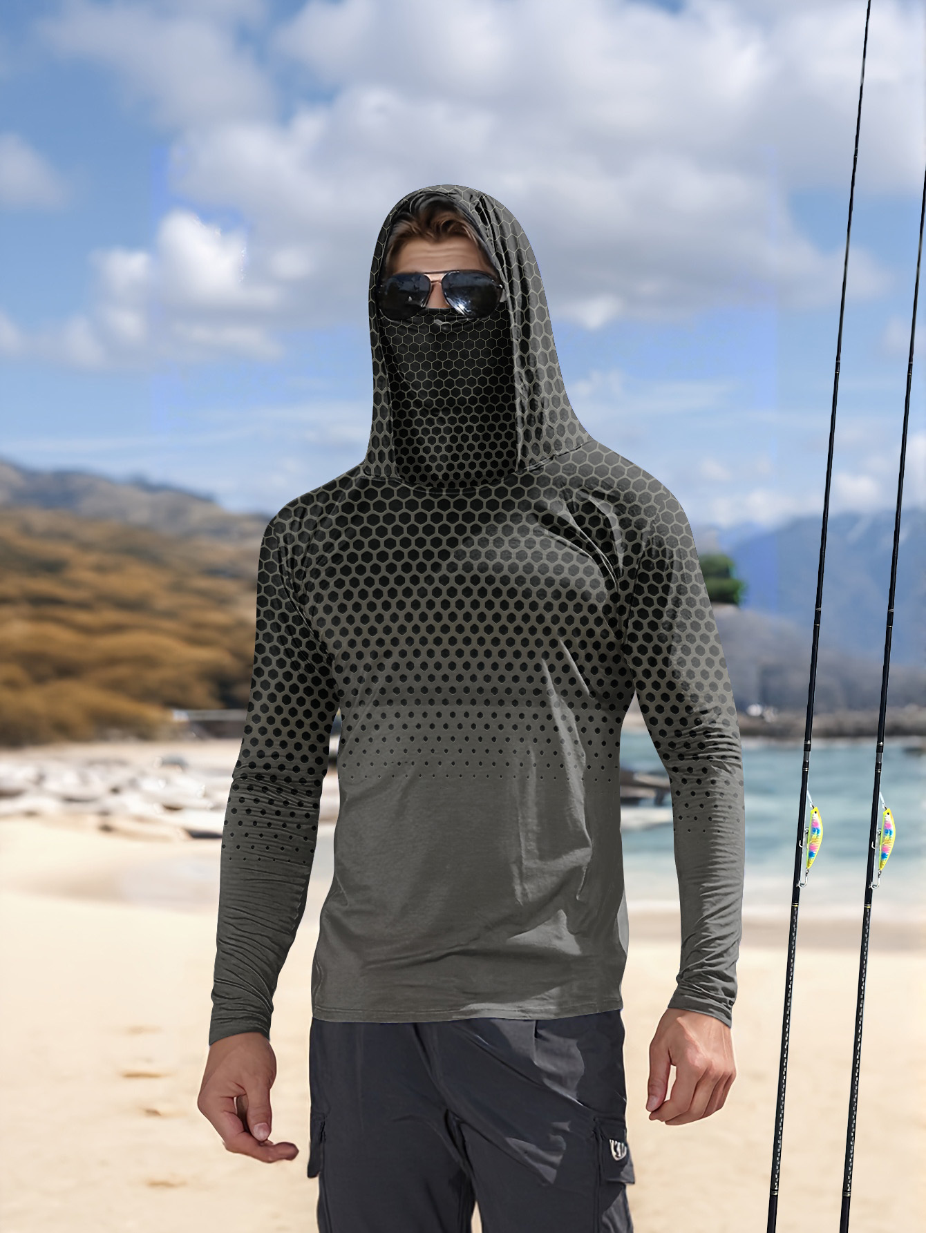 Summer Clothing Tops - Heren zomer UPF50+ vissershirt met gezichtsmasker,