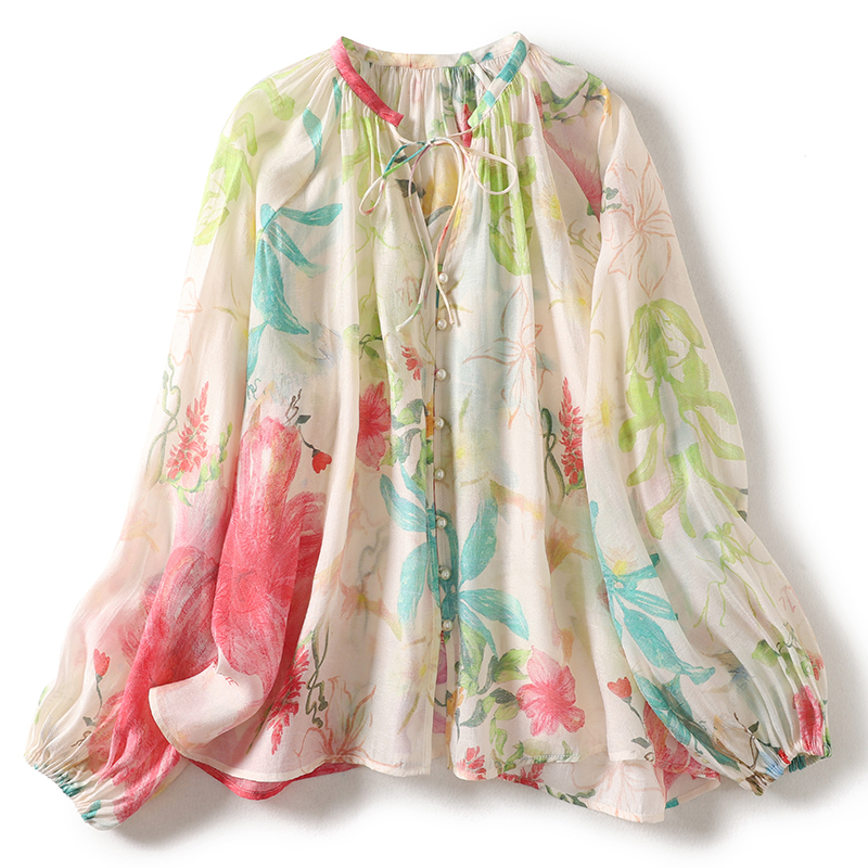 Tie Front Shirt - Vakantie Strand Bloemige Boho Stijl Dunne
