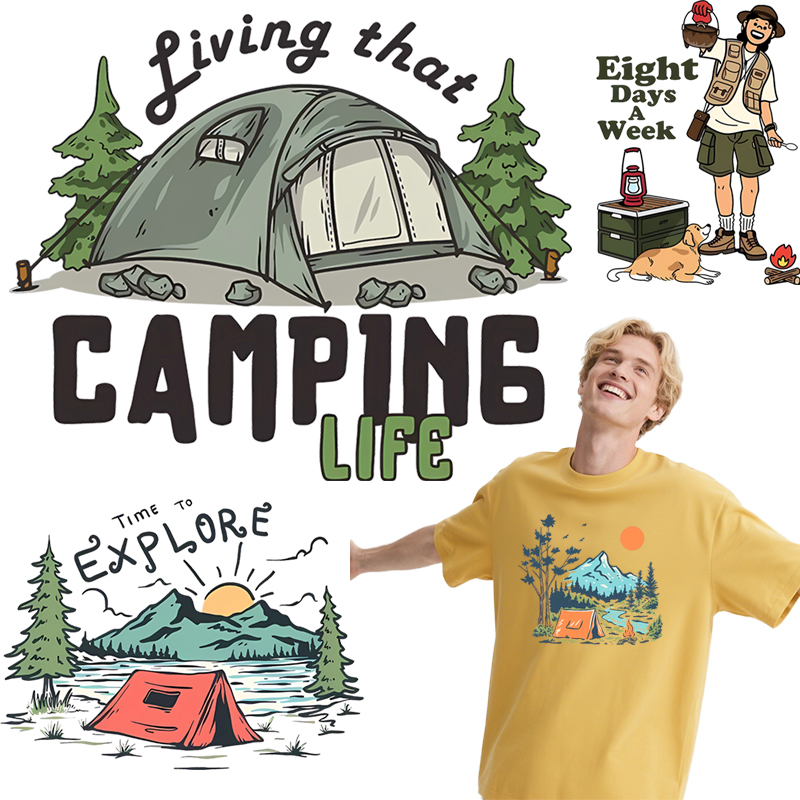 Summer Clothing Pictures - Zomercamping dtf kleding hot stamping DIY