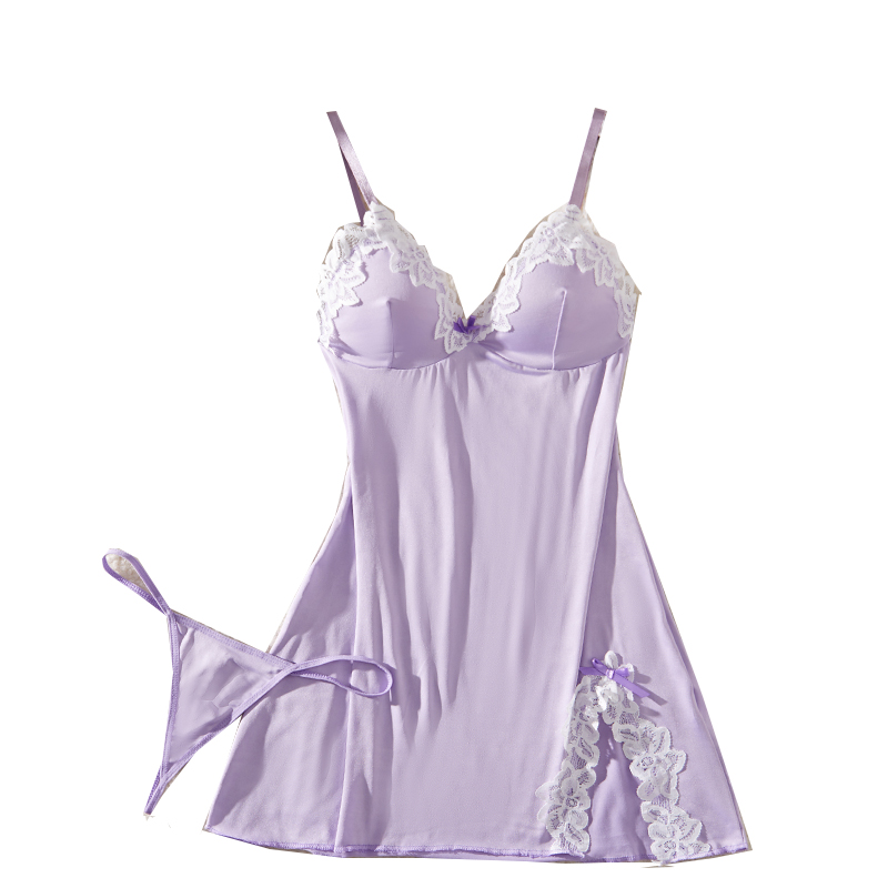 Summer Light Clothing - Lichtpaars diep V-vormig damesnachthemd sexy kant