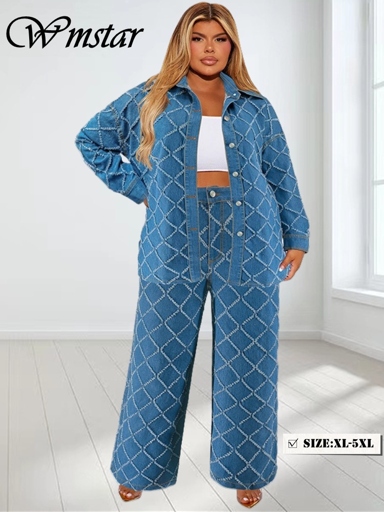 Summer Clothing Wholesale - Wmstar Plus Size Denim Tweedelige Sets
