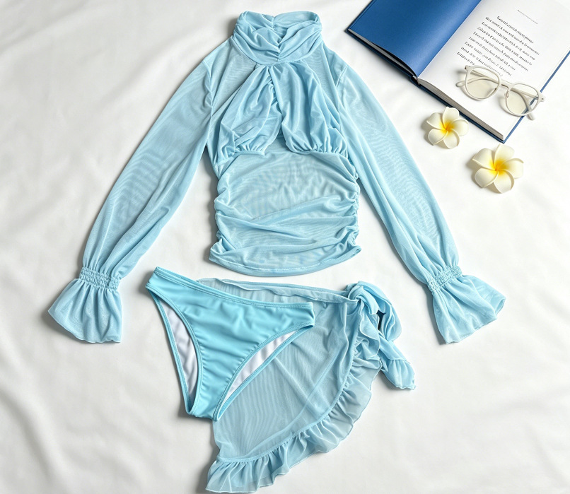 Solide 3-delige bikini met str - Swim Cover Up Mesh recensie en prijs