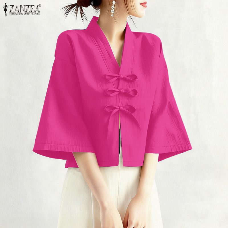 Dames Vintage V-hals Shirts 3/ - Tie Front Shirt recensie en prijs