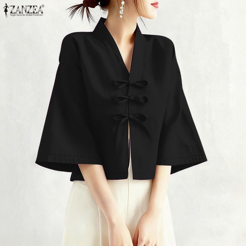 Dames Vintage V-hals Shirts 3/ - Tie Front Shirt recensie en prijs