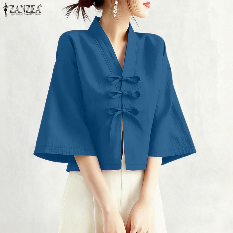Dames Vintage V-hals Shirts 3/ - Tie Front Shirt recensie en prijs
