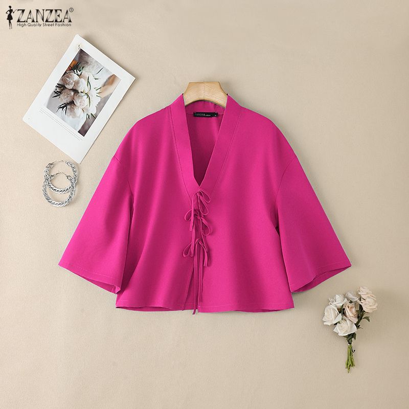 Dames Vintage V-hals Shirts 3/ - Tie Front Shirt recensie en prijs