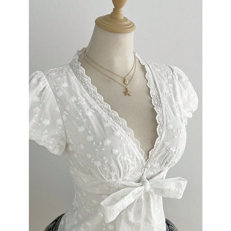Benuynffy Witte V-hals Puff Sl - Tie Front Shirt recensie en prijs
