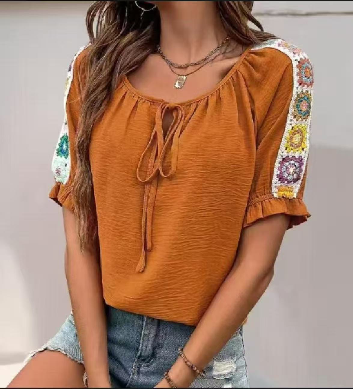 Boho damesblouse met strik aan - Tie Front Shirt recensie en prijs