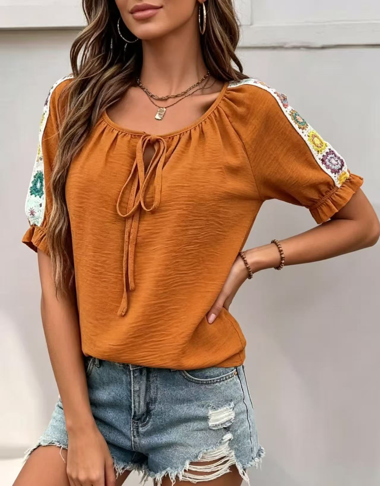 Boho damesblouse met strik aan - Tie Front Shirt recensie en prijs