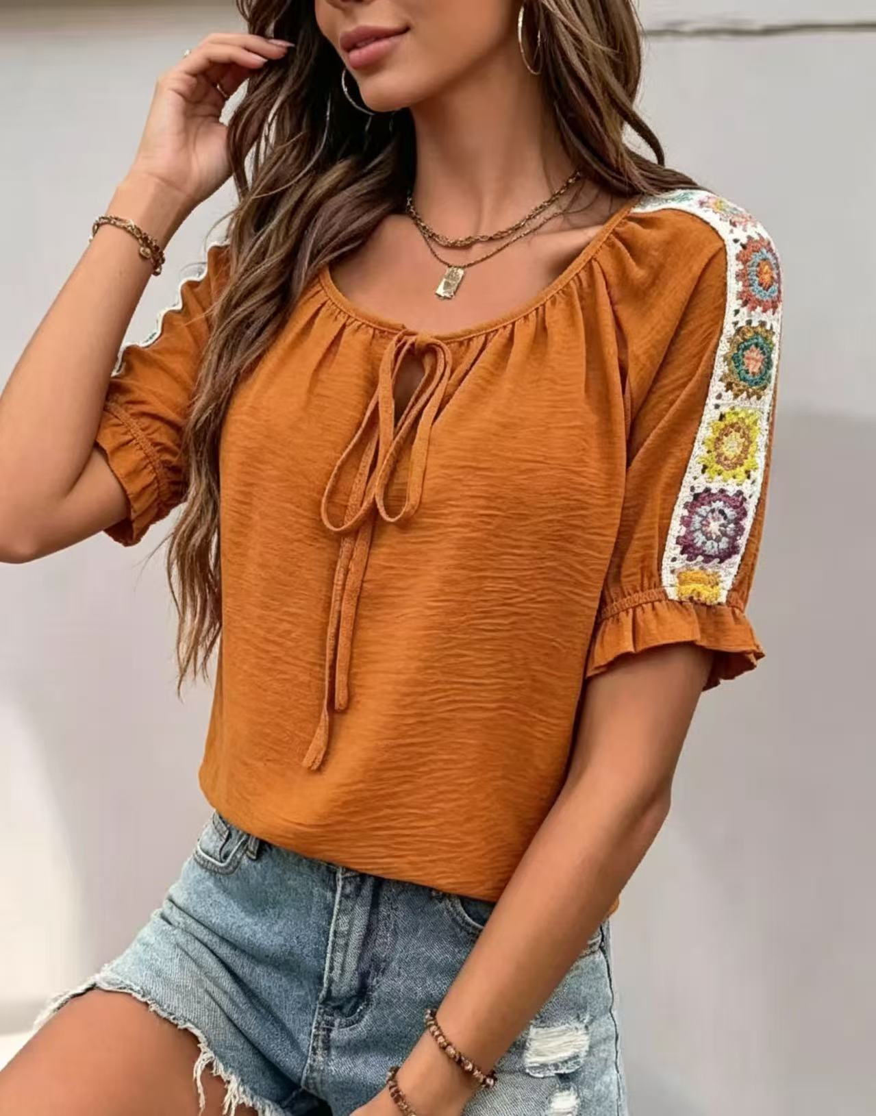 Boho damesblouse met strik aan - Tie Front Shirt recensie en prijs