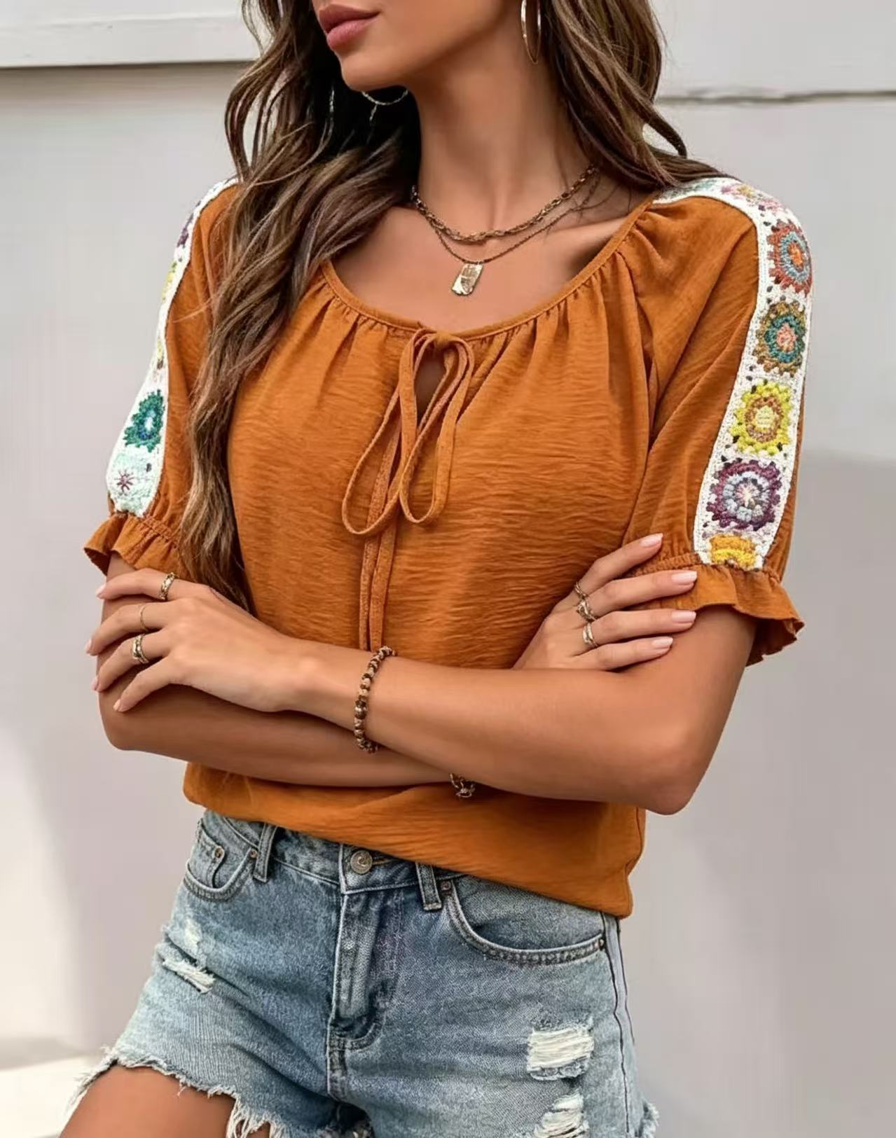 Boho damesblouse met strik aan - Tie Front Shirt recensie en prijs
