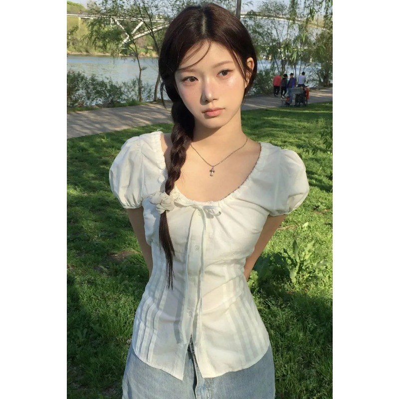 Zwarte damesblouse met pofmouw - Tie Front Shirt recensie en prijs